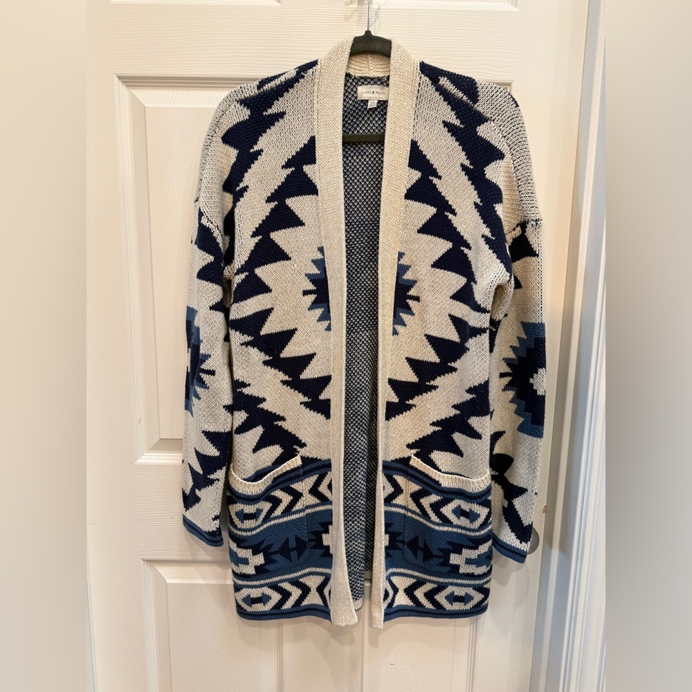 Lucky Brand Navy and Cream Aztec Cardigan